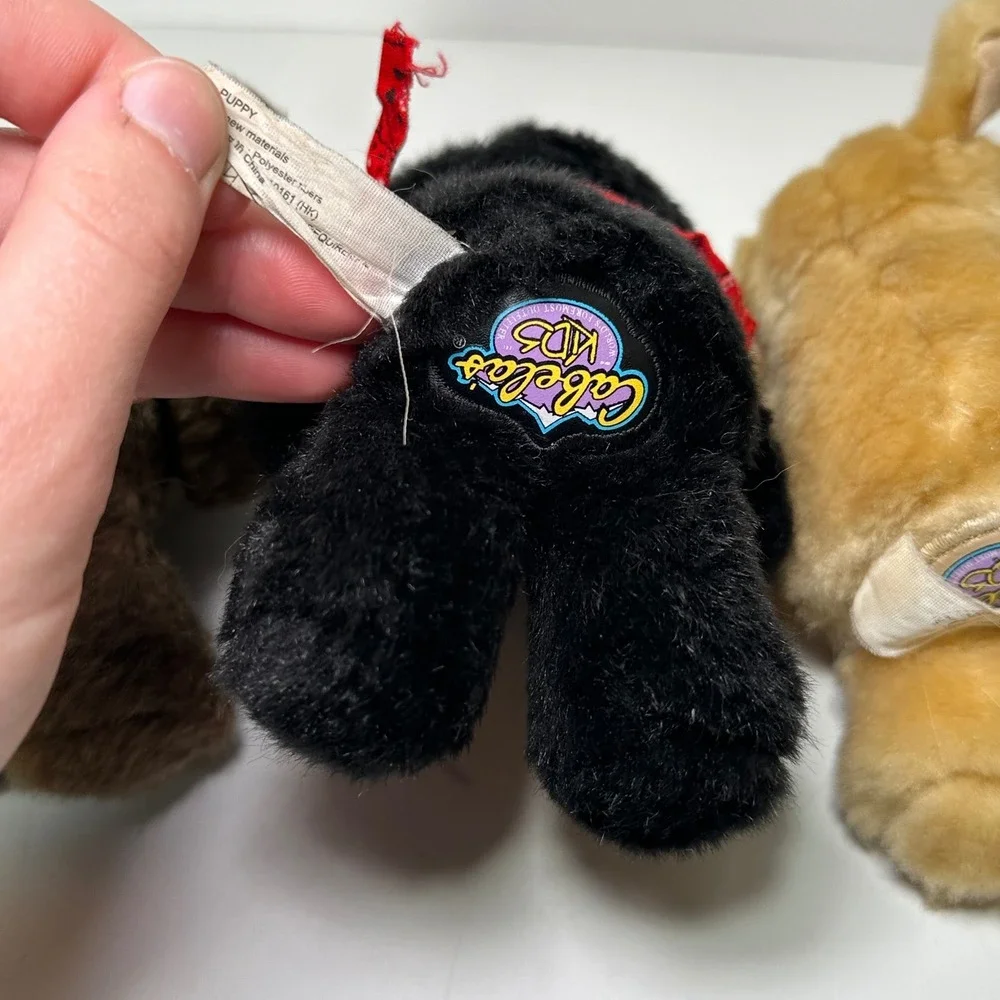 Vtg Cabelas Kid Plush Puppy Dog Set Chocolate Black Yellow Lab Stuffed Animal 6